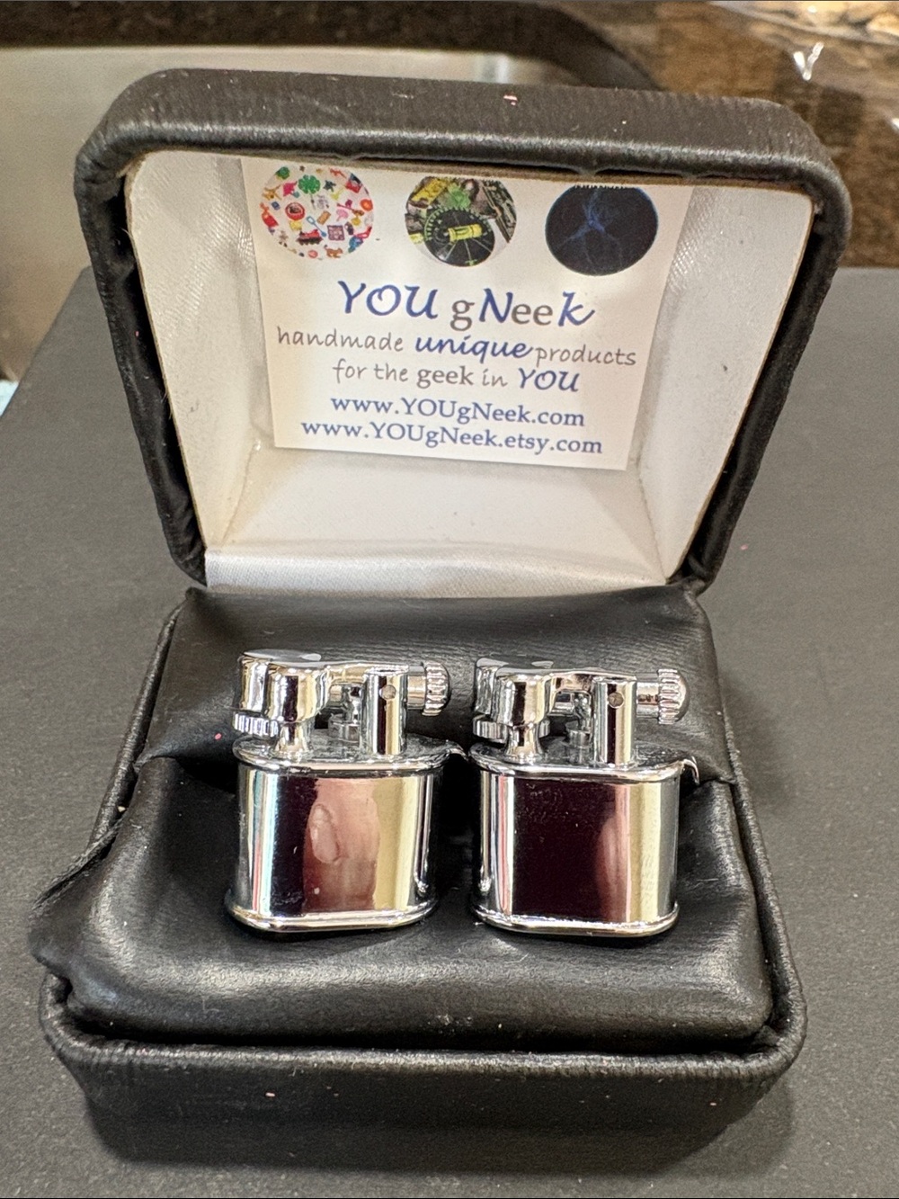 Silver-tone Lighter Cufflinks for Men they actually work !! Light up your cigar